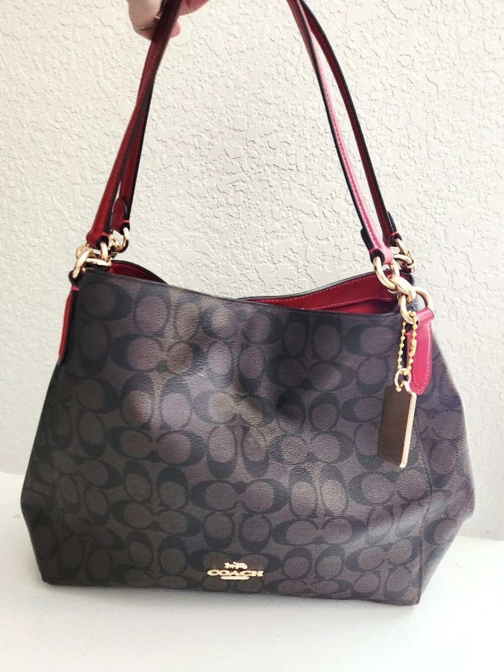 Euc Coach Hallie Signtaure Brown & Black Shoulder Bag